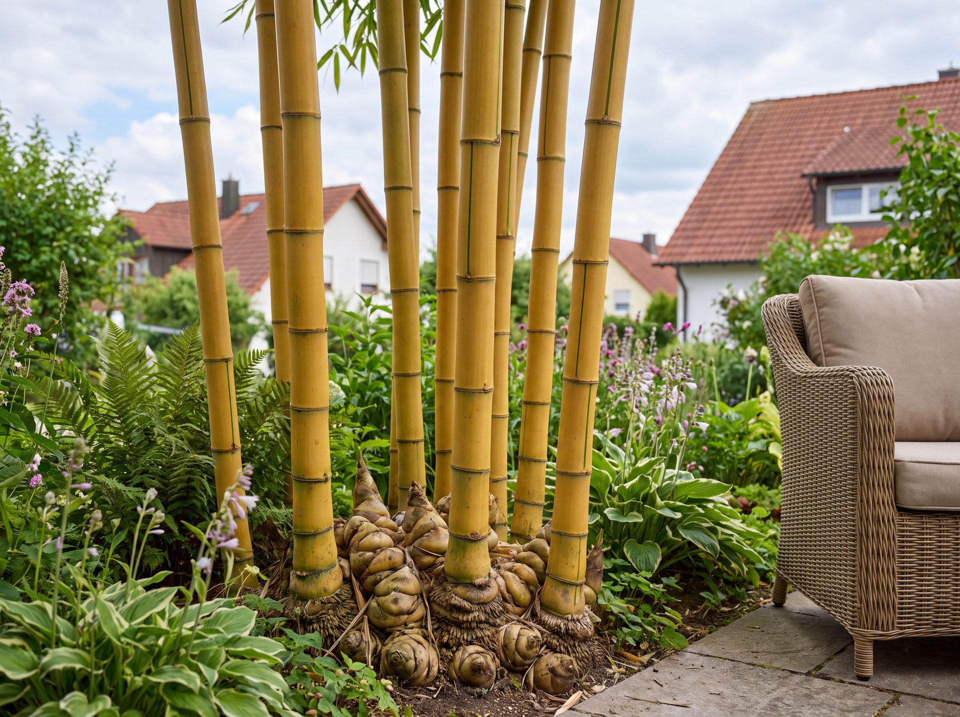 Halmbasis von Phyllostachys aurea: die untersten Knoten sitzen gestaucht und schief übereinander